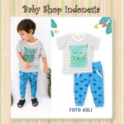LU505 Setelan Kaos Anak Stripe White Cat  large