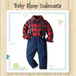 LU523 Setelan Suspender Anak Red Blue  large
