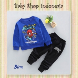 LU606 Setelan Baju Anak Training Spiderman Biru  large