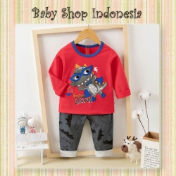 LU640 Piyama Anak Laki laki Import Baju Tidur Anak Cowok Super Dino Red  large