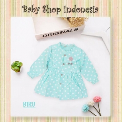 PD575 Atasan Anak Lengan Panjang Mini Dress Anak Katun Baju Anak Perempuan Lengan Panjang Polkadot Pastel Biru  large
