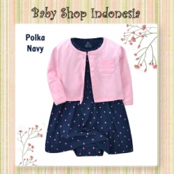 PD616 Dress Anak Jumpsuit Rok Dress Bolero Polka Navy  large