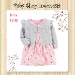 PD622 Dress Anak Jumpsuit Rok Dress Bolero Pink Tulip Grey Cardigan  large