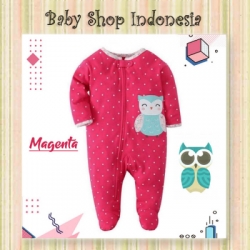 PJ159 Jumpsuit Bayi Perempuan Lengan Panjang Sleepsuit Bayi Perempuan  Magenta Owl  large