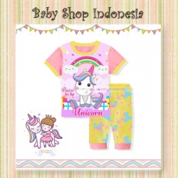 PU514 Setelan Piyama Anak Import Piyama Anak Pendek Unicorn Rainbow  large