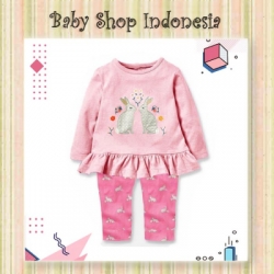PU523 Setelan Baju Anak Perempuan Lengan Panjang Premium Twin Rabbits  large