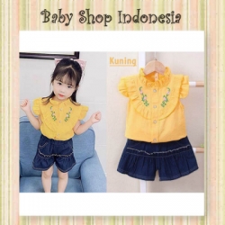 PU552 Setelan Kulot Anak Bordir Bunga Kuning  large