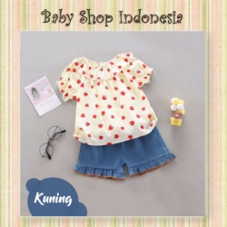 PU572 Setelan Baju Anak Perempuan Import Atasan Anak Strawberry Kuning  large