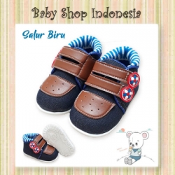 S970 Sepatu Boots Bunyi Citcit Anak Laki laki Denim Salur Biru  large