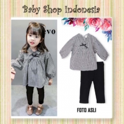 Setelan Baju Tunik Kotak Hitam  large