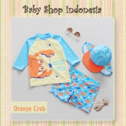 W111 Setelan Baju Renang Anak Import Blue Green Crab Baju Renang Anak Lengan Panjang Celana Renang Pendek Crab  large