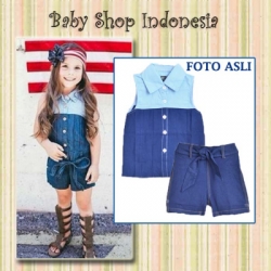 setelan anak import setelan celana anak setelan katun anak baju anak import perempuan blouse denim biru  large