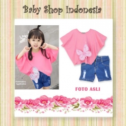 setelan denim pink  large