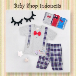 setelan suspender fake abu  large